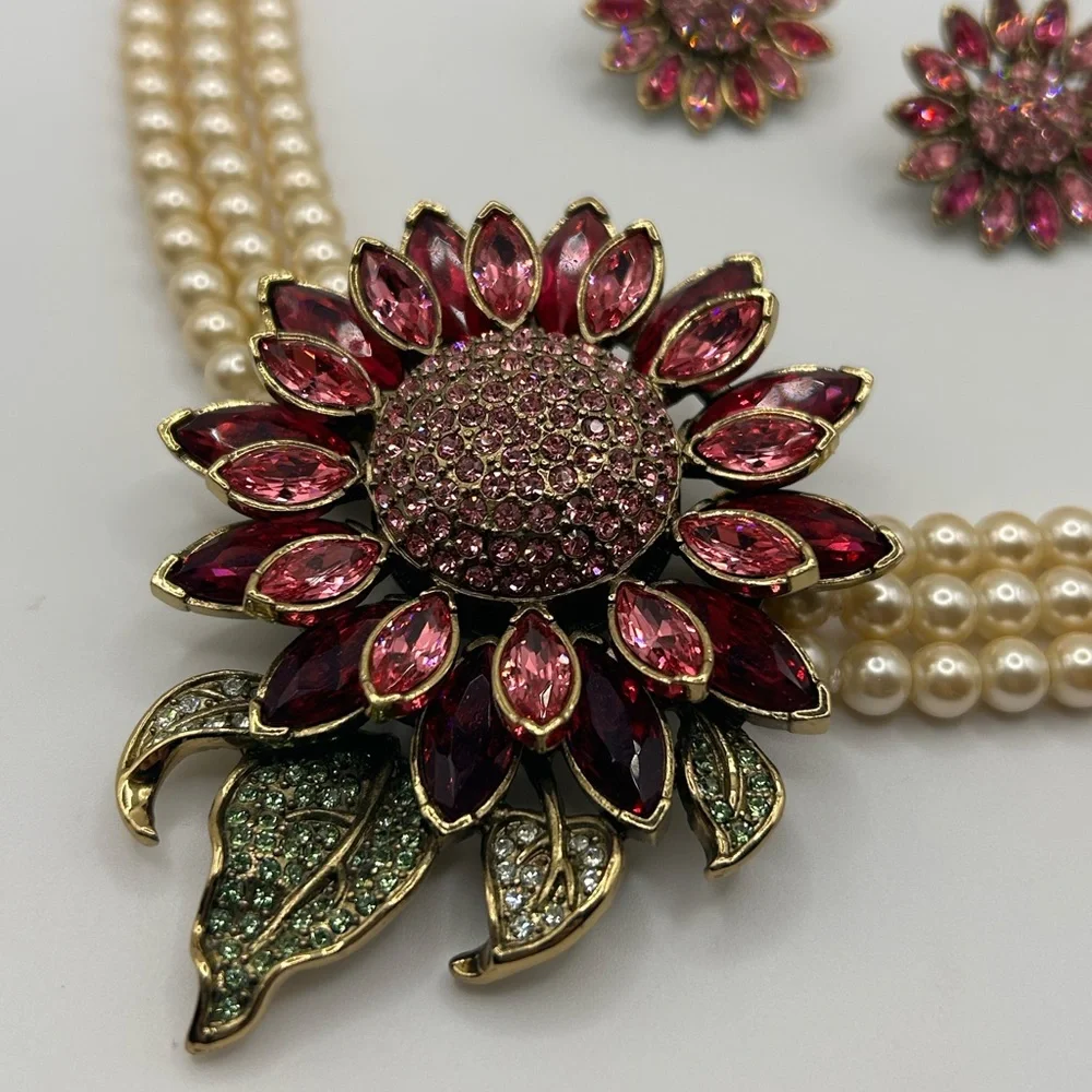 Heidi Daus Divine Miss Daisy swarovski crystal faux pearl necklace and earrings - Picture 7 of 12